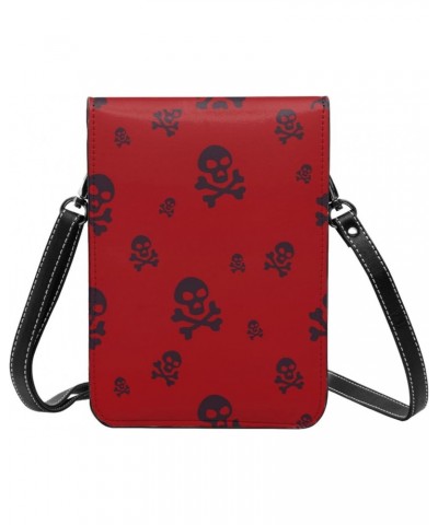 Skull Design Death Red Small Crossbody Cell Phone Purse for Women Mini Messenger Leather Shoulder Wallet $21.43 Crossbody Bags