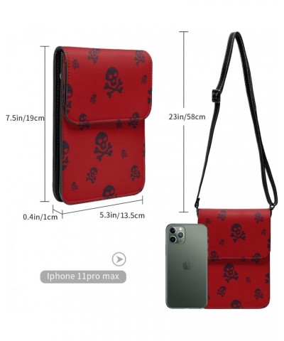 Skull Design Death Red Small Crossbody Cell Phone Purse for Women Mini Messenger Leather Shoulder Wallet $21.43 Crossbody Bags