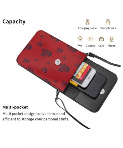 Skull Design Death Red Small Crossbody Cell Phone Purse for Women Mini Messenger Leather Shoulder Wallet $21.43 Crossbody Bags