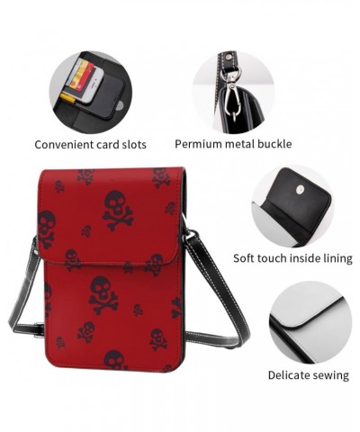 Skull Design Death Red Small Crossbody Cell Phone Purse for Women Mini Messenger Leather Shoulder Wallet $21.43 Crossbody Bags