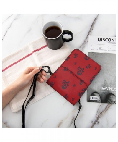 Skull Design Death Red Small Crossbody Cell Phone Purse for Women Mini Messenger Leather Shoulder Wallet $21.43 Crossbody Bags