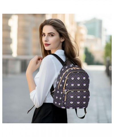 Mini Backpack for Women, Skull Polka Dots Travel Backpack Purse for Ladies, Small Bookbag Daypack Shoulder Bag M Multi865 Sma...