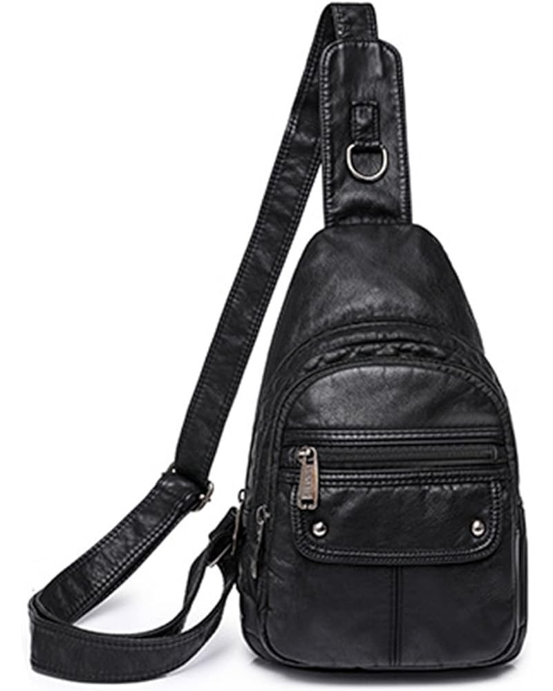 Womens's Vintage Sling Bag for Women Leather Chest Bags Crossbody Daypack Purse Shoulder Backpack Satchel Bag Black-2 $30.75 ...