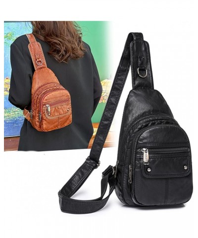 Womens's Vintage Sling Bag for Women Leather Chest Bags Crossbody Daypack Purse Shoulder Backpack Satchel Bag Black-2 $30.75 ...