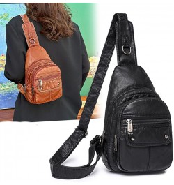 Womens's Vintage Sling Bag for Women Leather Chest Bags Crossbody Daypack Purse Shoulder Backpack Satchel Bag Black-2 $30.75 ...