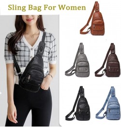 Womens's Vintage Sling Bag for Women Leather Chest Bags Crossbody Daypack Purse Shoulder Backpack Satchel Bag Black-2 $30.75 ...