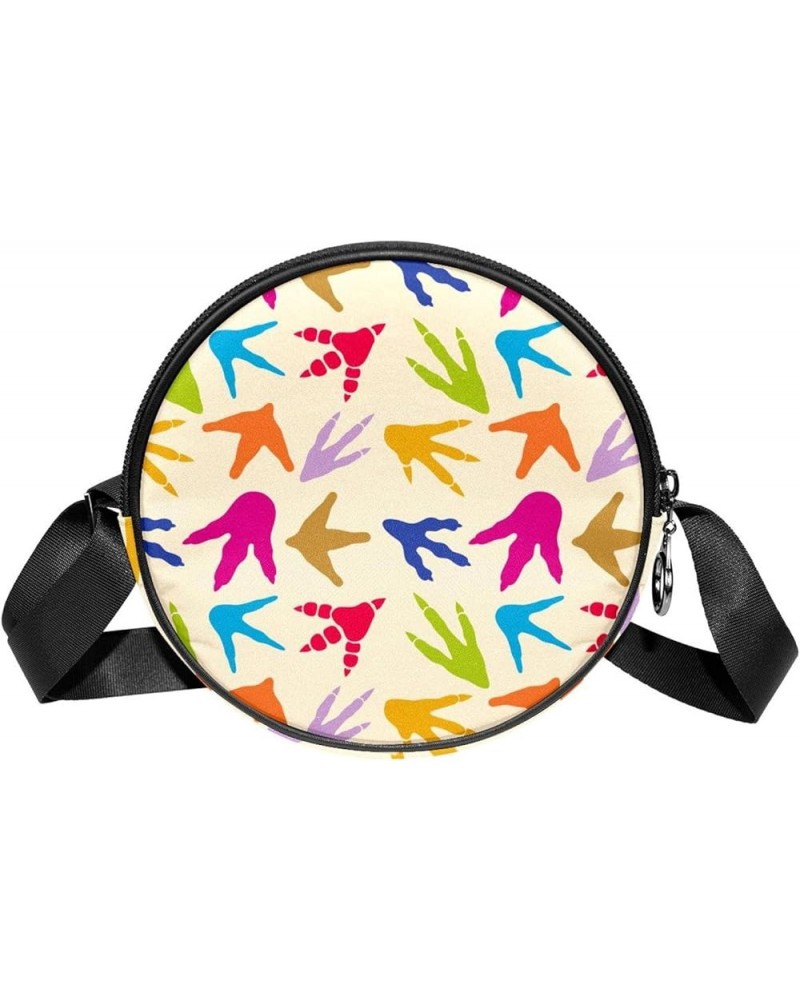 Dinosaur Biker Crossbody Bag for Women Teen Girls Round Canvas Shoulder Bag Purse Tote Handbag Bag Multi17 $10.29 Totes