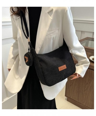 Women's Corduroy Shoulder Crossbody Bag Soft Dumpling Totes Large Hobo Casual Purse Handbag Top Handle Bag Black $22.20 Totes