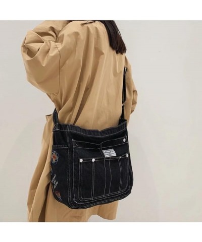 Denim Shoulder Bag Jean Bag Messenger Bag for Women Aesthetic Tote Bag Casual Retro Crossbody Bag Handbag Black 01 $14.88 Totes