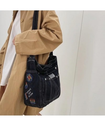 Denim Shoulder Bag Jean Bag Messenger Bag for Women Aesthetic Tote Bag Casual Retro Crossbody Bag Handbag Black 01 $14.88 Totes