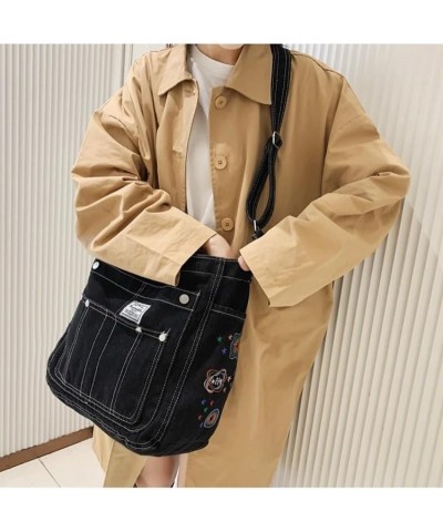 Denim Shoulder Bag Jean Bag Messenger Bag for Women Aesthetic Tote Bag Casual Retro Crossbody Bag Handbag Black 01 $14.88 Totes