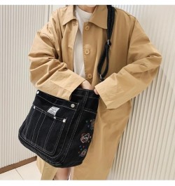 Denim Shoulder Bag Jean Bag Messenger Bag for Women Aesthetic Tote Bag Casual Retro Crossbody Bag Handbag Black 01 $14.88 Totes