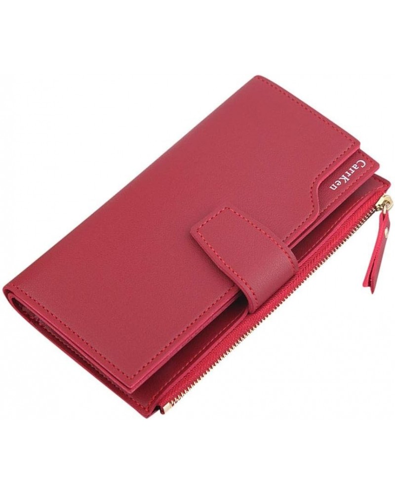 Slim Wallet with Key Ring Long Fashion Female Zipper Wallet Clutch Wallet Bag Three-Fold Women (Black, One Size) Red One Size...