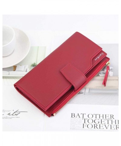 Slim Wallet with Key Ring Long Fashion Female Zipper Wallet Clutch Wallet Bag Three-Fold Women (Black, One Size) Red One Size...