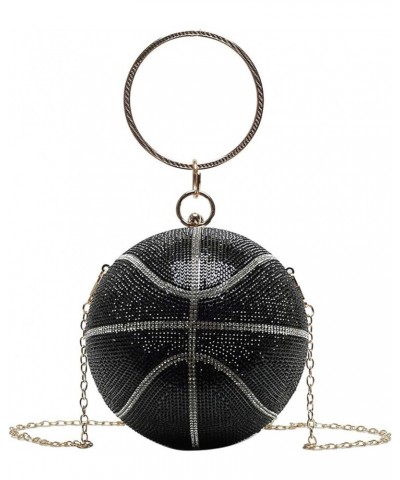 Novelty Rhinestone Evening Bag, Basketball Shape Crossbody Bag Handbag Glitter Clutch Purse Black $48.44 Evening Bags