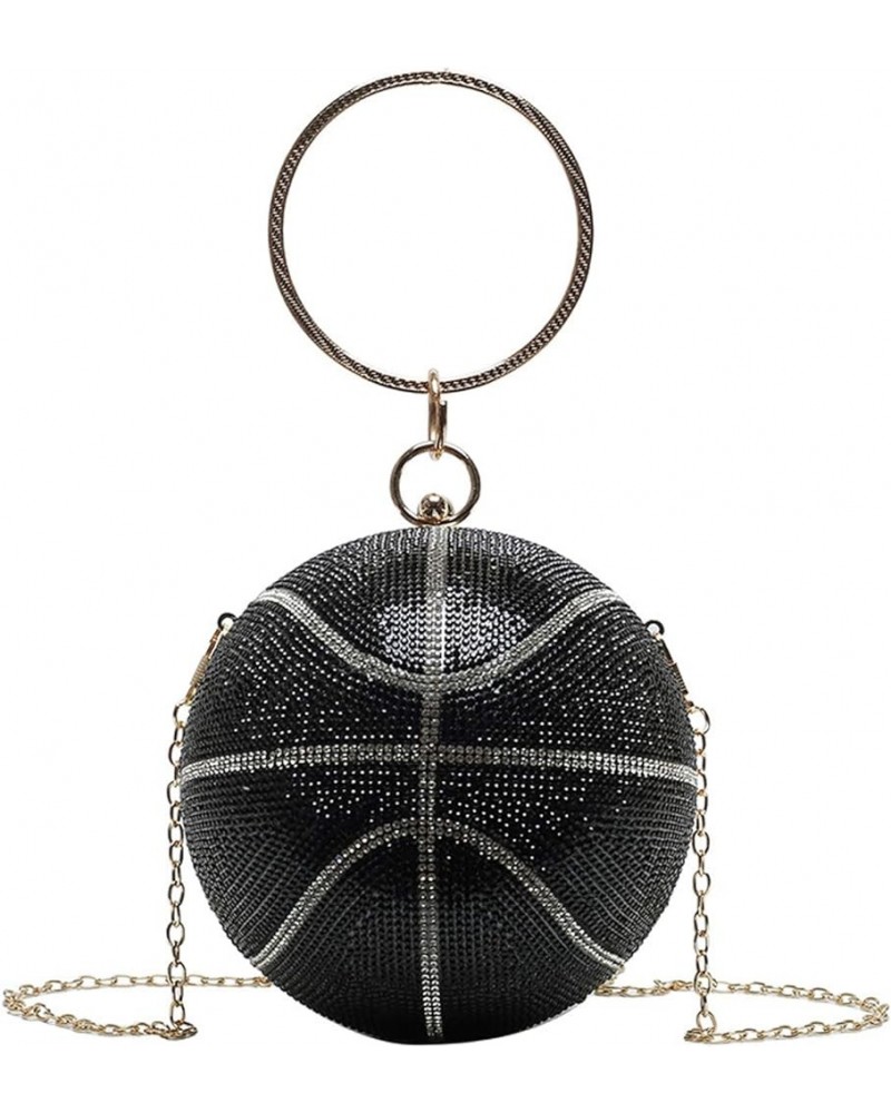 Novelty Rhinestone Evening Bag, Basketball Shape Crossbody Bag Handbag Glitter Clutch Purse Black $48.44 Evening Bags