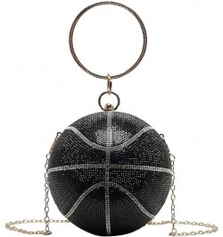 Novelty Rhinestone Evening Bag, Basketball Shape Crossbody Bag Handbag Glitter Clutch Purse Black $48.44 Evening Bags