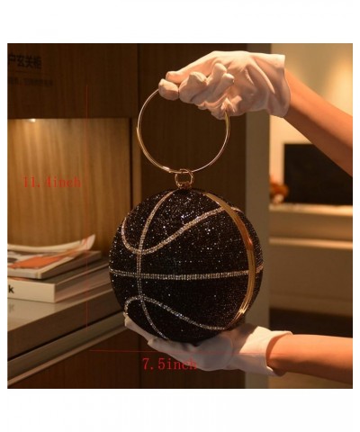 Novelty Rhinestone Evening Bag, Basketball Shape Crossbody Bag Handbag Glitter Clutch Purse Black $48.44 Evening Bags