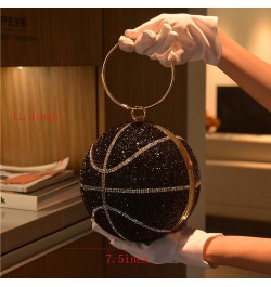 Novelty Rhinestone Evening Bag, Basketball Shape Crossbody Bag Handbag Glitter Clutch Purse Black $48.44 Evening Bags