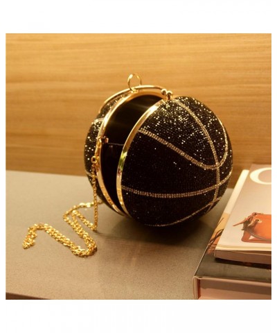 Novelty Rhinestone Evening Bag, Basketball Shape Crossbody Bag Handbag Glitter Clutch Purse Black $48.44 Evening Bags