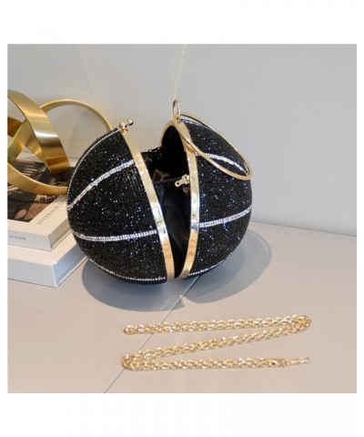 Novelty Rhinestone Evening Bag, Basketball Shape Crossbody Bag Handbag Glitter Clutch Purse Black $48.44 Evening Bags