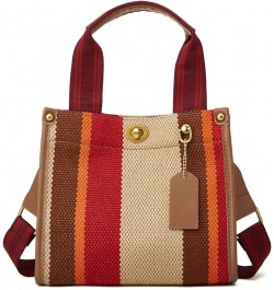 Tote Bag Hobo Bag for Women Canvas Shoulder Bag Chic Crossbody Bag Satchel Large Handbag Color Contrast Stripe Red-small $31....