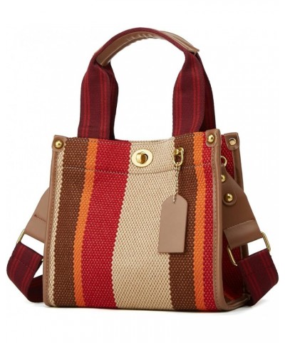 Tote Bag Hobo Bag for Women Canvas Shoulder Bag Chic Crossbody Bag Satchel Large Handbag Color Contrast Stripe Red-small $31....