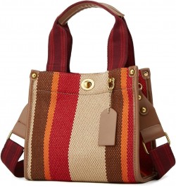 Tote Bag Hobo Bag for Women Canvas Shoulder Bag Chic Crossbody Bag Satchel Large Handbag Color Contrast Stripe Red-small $31....