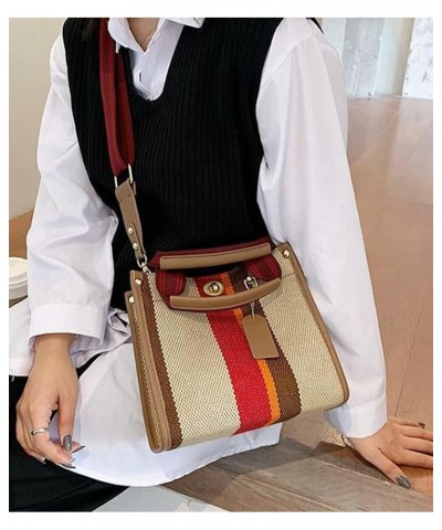 Tote Bag Hobo Bag for Women Canvas Shoulder Bag Chic Crossbody Bag Satchel Large Handbag Color Contrast Stripe Red-small $31....