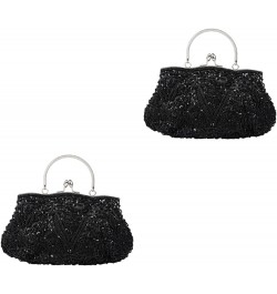 2pcs Vintage Handbags Handmade Bag Dinner Bag Bead Embroidery Bride Handbags Party Handbag Purse for Blackx2pcs $27.50 Evenin...