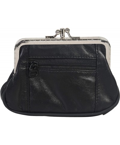 Women's Leather Metal Frame Double Clasp Zipper Coin Purse 5 1/4" x 3 1/4" (Beige) Black $9.66 Wallets