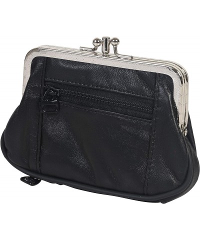 Women's Leather Metal Frame Double Clasp Zipper Coin Purse 5 1/4" x 3 1/4" (Beige) Black $9.66 Wallets