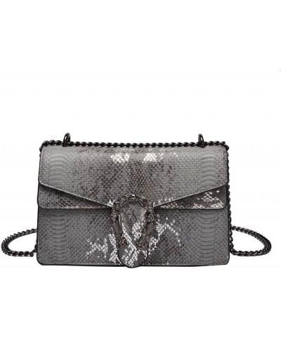 Women Small Satchel Bag Classic Snake Printed PU Leather Shoulder Purse Crossbody Bag with Chain B-grey $22.63 Satchels