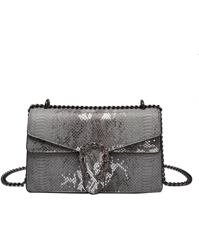 Women Small Satchel Bag Classic Snake Printed PU Leather Shoulder Purse Crossbody Bag with Chain B-grey $22.63 Satchels