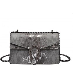 Women Small Satchel Bag Classic Snake Printed PU Leather Shoulder Purse Crossbody Bag with Chain B-grey $22.63 Satchels