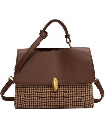 Casual Simple Plaid Top Handle Flap Crossbody Bags for Women Fashion Big Capacity Shoulder Bag Satchel Handbag Brown $16.32 S...