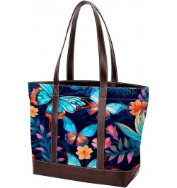 Butterfly Stylish Hand-held Canvas Leather Mix Bag - 13.3x4.7x12.2 in - Fashionable Tote Purse for Women $28.79 Totes