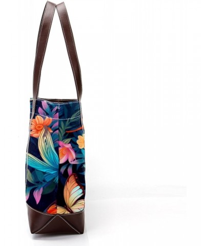 Butterfly Stylish Hand-held Canvas Leather Mix Bag - 13.3x4.7x12.2 in - Fashionable Tote Purse for Women $28.79 Totes