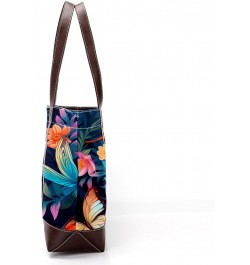 Butterfly Stylish Hand-held Canvas Leather Mix Bag - 13.3x4.7x12.2 in - Fashionable Tote Purse for Women $28.79 Totes