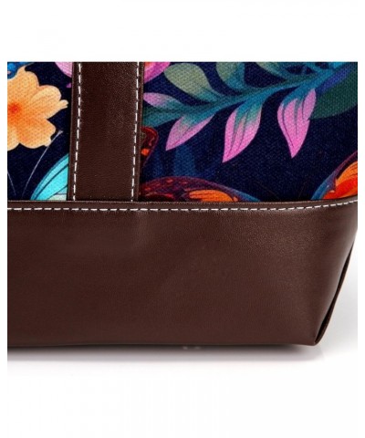 Butterfly Stylish Hand-held Canvas Leather Mix Bag - 13.3x4.7x12.2 in - Fashionable Tote Purse for Women $28.79 Totes