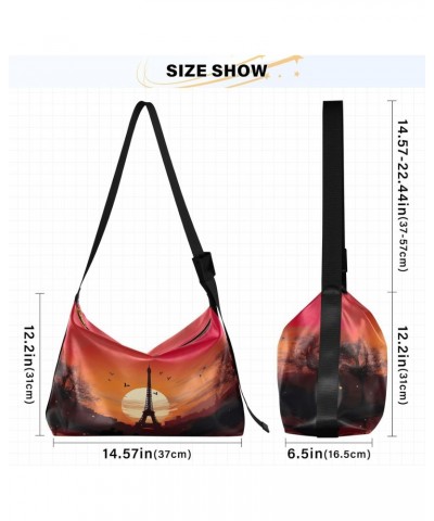 Eiffel Tower Sunset Lovers Hobo Shoulder Bag for Women Men PU Leather Crossbody Bag Slouchy Tote Handbags for Traveling Shopp...