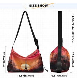 Eiffel Tower Sunset Lovers Hobo Shoulder Bag for Women Men PU Leather Crossbody Bag Slouchy Tote Handbags for Traveling Shopp...