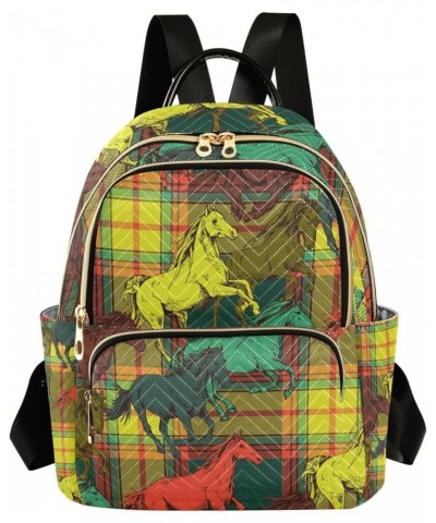 Women Backpack Horse Plaid Anti-Theft Travel Backpack with Luggage Belt Lightweight Handbag Lady Purse Roomy Double Zipper We...