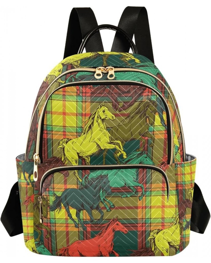 Women Backpack Horse Plaid Anti-Theft Travel Backpack with Luggage Belt Lightweight Handbag Lady Purse Roomy Double Zipper We...