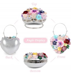 Women Heart Shape Clutch Purse Colorful Flower Evening Bag Sequins Satin Evening Clutch Multicoloured $17.33 Evening Bags