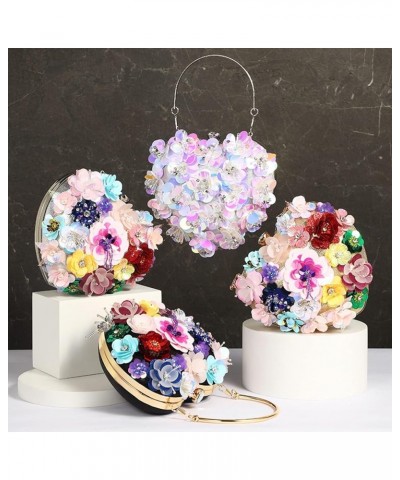 Women Heart Shape Clutch Purse Colorful Flower Evening Bag Sequins Satin Evening Clutch Multicoloured $17.33 Evening Bags