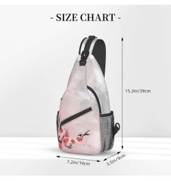 Pink Cherry Floral Print Men'S Casual Crossbody Chest Bag - A Versatile Accessory For Everyday Use And Short Trips Black $16....