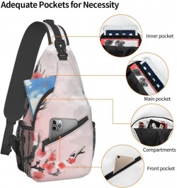 Pink Cherry Floral Print Men'S Casual Crossbody Chest Bag - A Versatile Accessory For Everyday Use And Short Trips Black $16....