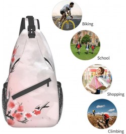 Pink Cherry Floral Print Men'S Casual Crossbody Chest Bag - A Versatile Accessory For Everyday Use And Short Trips Black $16....