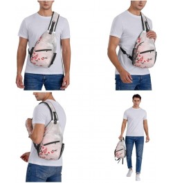 Pink Cherry Floral Print Men'S Casual Crossbody Chest Bag - A Versatile Accessory For Everyday Use And Short Trips Black $16....